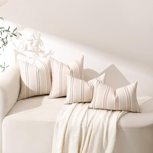 Image of Hckot Throw Pillow Covers 18x18 Set of 2 Rust Pillow Covers Farmhouse Decorative Pillows Textured Linen Square Cushion Covers for Sofa Couch Bed Living Room Decor(Rust)