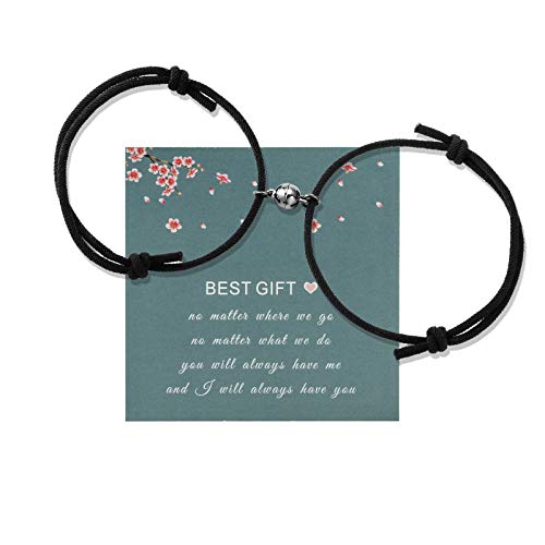 Magnetic Couples Bracelets Mutual Attraction Relationship Matching Message Card Braided Rope Friendship Bracelet Set Gift for Women Men Boyfriend Girlfriend BFF Best Friends (Black)