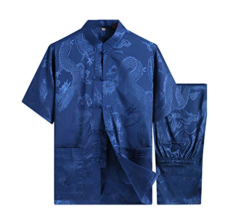 huateng Chinesisch Kleidung Tang Anzug - Traditionell China Kampfkunst Kung Fu Tai Chi Lange Ärmel/Kurzarm Kostüm Anzug für Herren