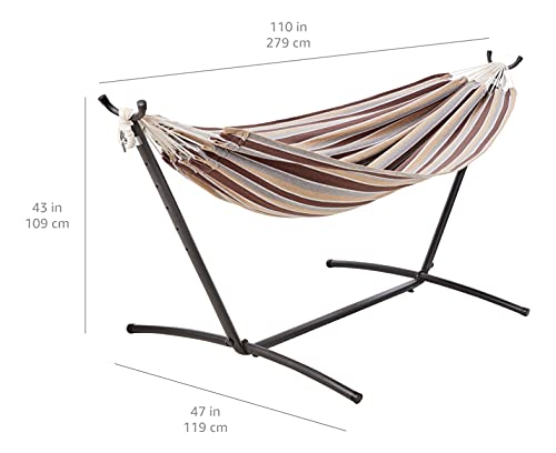 Image of Amazon Basics Double Hammock with 9-Foot Space Saving Steel Stand and Carrying Case, 2 Person, 450 lb Capacity, Cream Wave, 110 inch x 47 inch x 43 inch