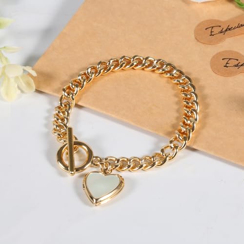 Link Bracelet, Love Heart Locket Bracelet With Mother Of Pearl for Women3