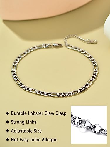 Image of FaithHeart Waterproof Ankle Bracelets for Women, 1 /2 /3Pcs Non Tarnish Stainless Steel Layered Anklet Set Paperclip Figaro Cuban Link Chain Dainty Summer Beach Jewelry Gift Adjustable Size