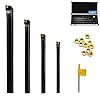 OSCARBIDE Boring Bars 1/2"x7",5/8"x8",3/4"x10" 4 Pieces,1"x12", Indexable Boring Bar Set, Right-Hand Sclcr Boring Bars with 14 Pieces CCMT09T304CCMT32.5 Carbide Inserts