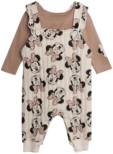 Image of Disney Baby Girls' Minnie Mouse 2 Piece Overall Set - Fleece Romper Long Sleeve T-Shirt Set (Newborn/Infant)