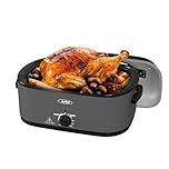 Sunvivi Electric Roaster,26 Quart Roasting Oven with Self-Basting Lid Removable Pan,Turkey Roaster Oven with 150 to 450F Temperature Control Cool-Touch Handles, Grey