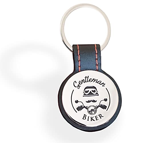 GENTLEMAN BIKER – Premium Motorcycle Keychain with Engraved Logo – Leatherette & Metal Design
