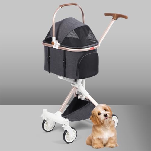 Poussette pour chiens et chats pliable grise contre la fatigue