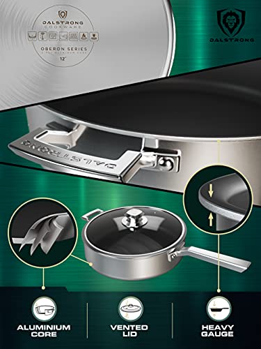 DALSTRONG Saute Frypan - 12" (30,5) - The Oberon Series - ETERNA Non-Stick Coating - 4,8L - 3-Ply Aluminum Core Cookware - Silver - w/Lid & Pot Protector 2 Gallery Image