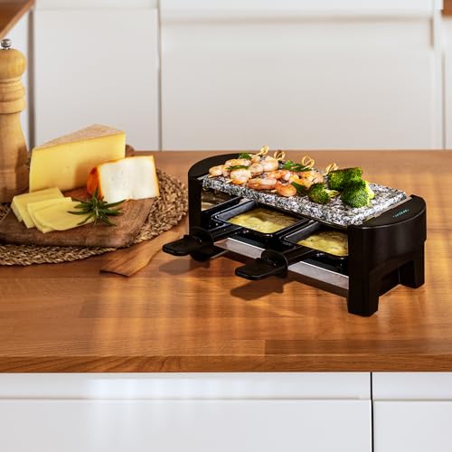 Cecotec Raclette Con Griglia Elettrica Cheese&Grill 3200 Pocket Allstone. 320W, Per 2 Persone, Finitura In Acciaio Inox, Piastra Antiaderente Per Grigliate In Pietra, Include 2 Teglie E 1 Spatola - immagine 4