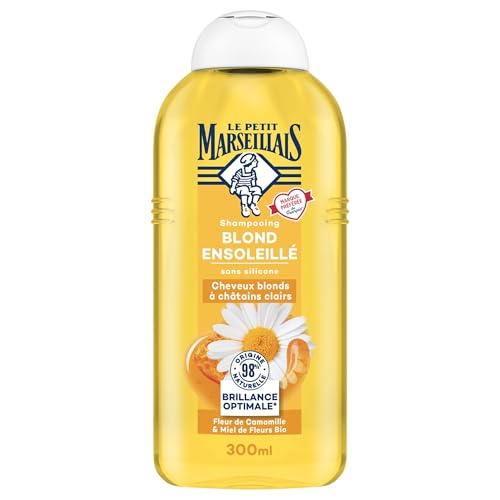 Le Petit Marseillais Shampooing Blond Ensoleillé (flacon de 300 ml) – Shampooing sans Silicone pour Cheveux Blonds à Châtain Clairs – 98% d'Ingrédients d'Origine Naturelle pour Une Brillance Optimale