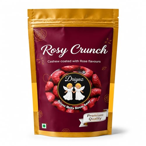 Image of DRIYOZ Rosy Crunch Rose Flavoured Cashew Nuts 250g | Premium Crunchy Kaju Coated with Sweet Rose Granules | Gourmet Floral Nut Snack for Gifting, Festivals & Daily Snacking
