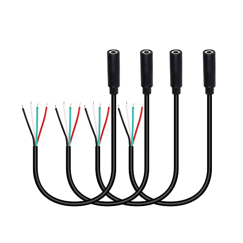 RIIEYOCA 4 Pack 3.5mm Female Plug to Bare Wire Stereo Audio Cable,1/8' TRRS 4 Pole Mono Female Plug to Open End Audio Line,for and Audio Equipment Installed or Replace Repair