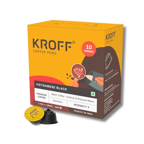 Image of KROFF Vietnamese Black Coffee Pods | Dolce Gusto Compatible | Espresso - Medium Dark Arabica Robusta Blend Roast | 10 Pods Per Box