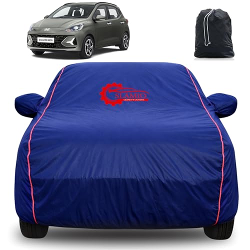 Image of 100% Waterproof Car Cover for Hyundai's Grand i10 Nios | All-Weather, Dustproof & UV Protection | Heavy-Duty 3-Layer Fabric | Custom Fit with Mirror & Antenna Pocket | Navy Blue