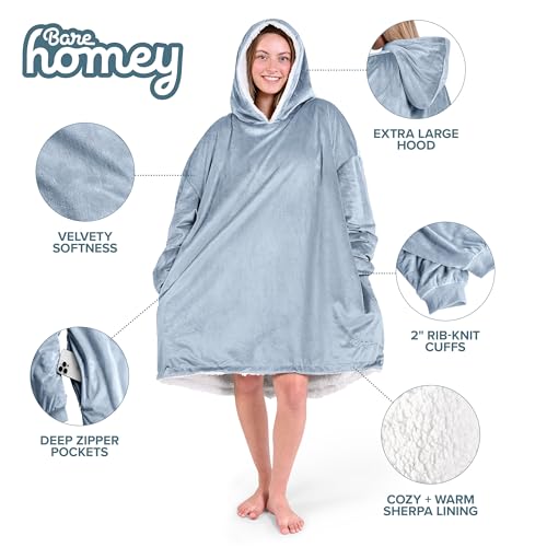 Image of Bare Home Wearable Blanket Hoodie - Soft Plush Sherpa - Warm and Cozy - Oversized Wearable Blanket