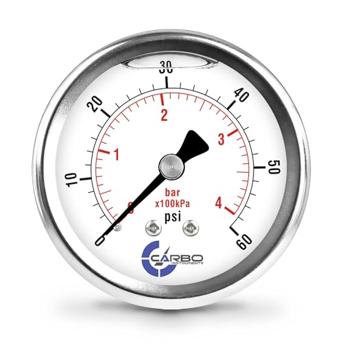 Image of 60 PSI Liquid Filled Pressure Gauge with NIST Traceable Certificate, Calibrated in USA Lab, 2.5 inch Dial, 1 /4 NPT Back Mount, ASME Grade A, 304 SS Case, Brass Wetted Parts, PSI /Bar