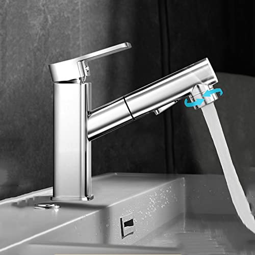 Robinet de salle de bain design chrome avec douchette extractible haut de gamme