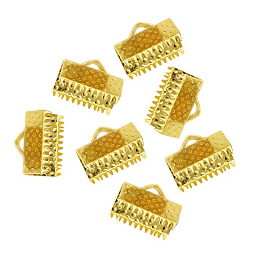 BELLIFFY Jewelry Making Metal Clips 100pcs Plated Ribbon Ends Fastener Clasps Textured Crimp End Clamps