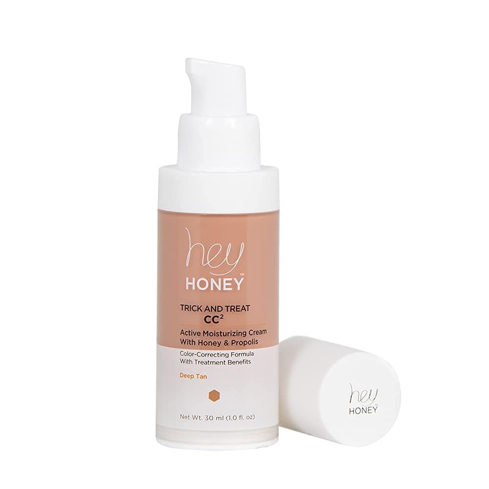 Hey Honey Trick and Treat CC² Cream SPF 46 | Active Moisturizing Color Correcting Cream with Honey & Propolis | Best Cover For Rosacea, Skin Redness & Mature Skin | Cruelty-Free | 1 oz (Deep Tan)
