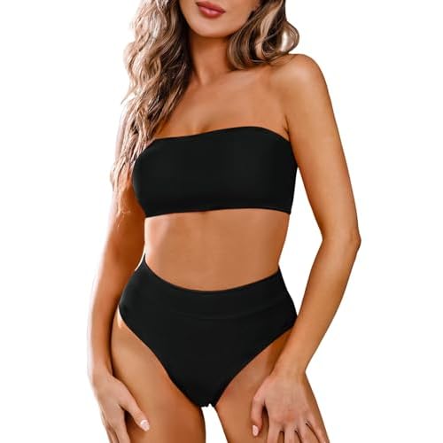 Pink Queen Women's Removable Strap Wrap Pad Cheeky High Waist Bikini Set Swimsuit Large Black