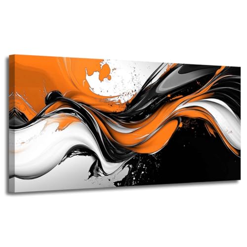 ZSHARTSWD Black White and Orange Wall Decor Large Abstract Wall Art Minimalist Canvas Pictures Modern Living Room Paintings Prints for Bedroom Home Framed (Orange, 12L x 24W)