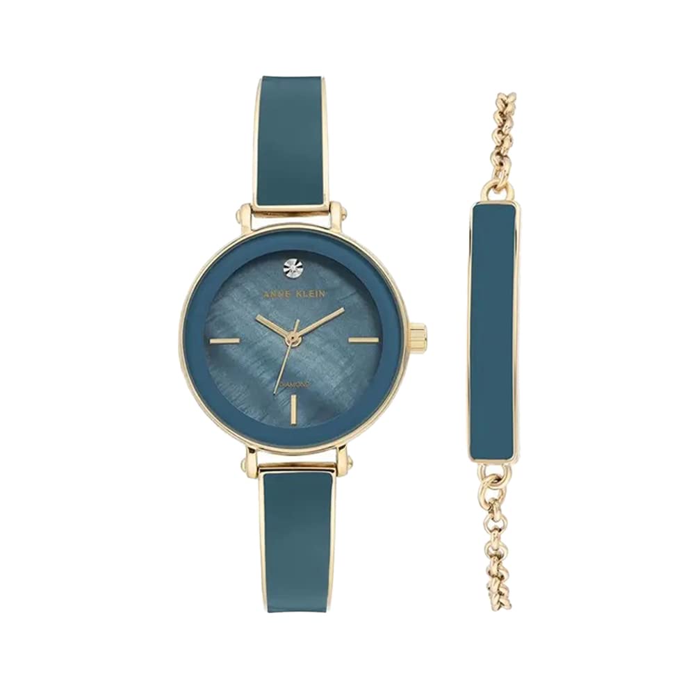 Anne Klein Womens Box Set Blue Mother of Pearl Dial Metallic Analogue Watch - AKB3620BLST