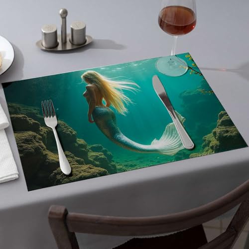Set de table sirène rose et blond imprimé étanche motif sous l'eau - 2