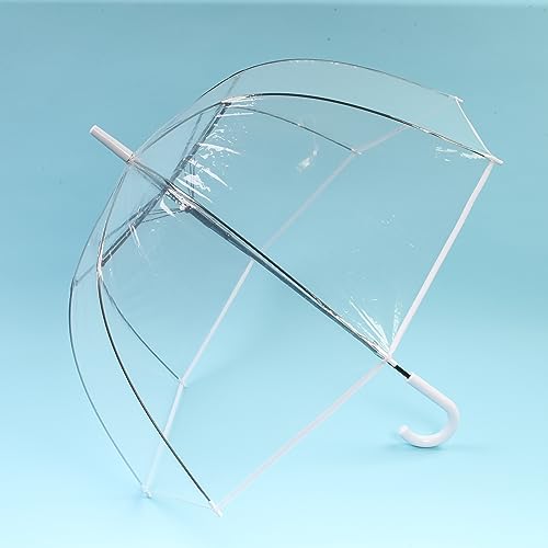 ThreeH Clear Bubble Umbrella Windproof Romantic Dome Rain Umbrella Auto Open Transparent POE Canopy for Weddings,White