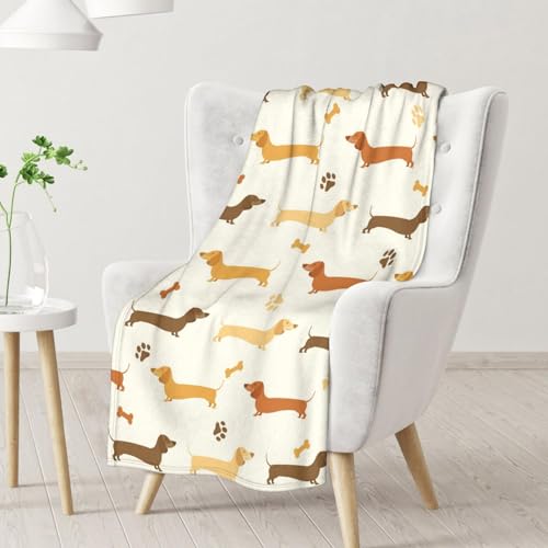 Dachshund Throw Blanket for Girls, Boys - 40x50 Inches Crib Size - Soft Fluffy Cozy Blankets Gift - Beige Cute Blanket Throws for Travel, Office