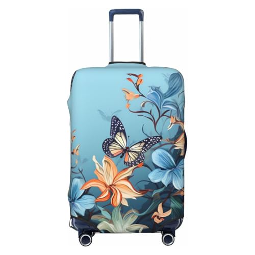 Travel Luggage Cover Blue butterfly floral Suitcase Protector Anti-Scratch Washable Baggage Covers Elastic Suitcase Cover Tsa Approved Baggage Protector Fit 18-32 Inch Luggage