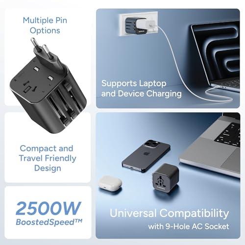 Ambrane Universal Travel Socket, International All in One Worldwide Travel Adapter Socket with 2500W High Power Output with 9 Hole Universal... - Image 2