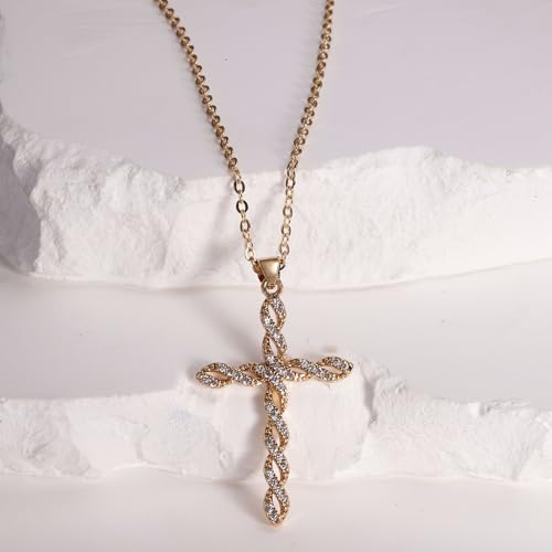 Crystal Cross Pendant Necklace, Twisted Infinity Design, Silver and Gold Chain Options3