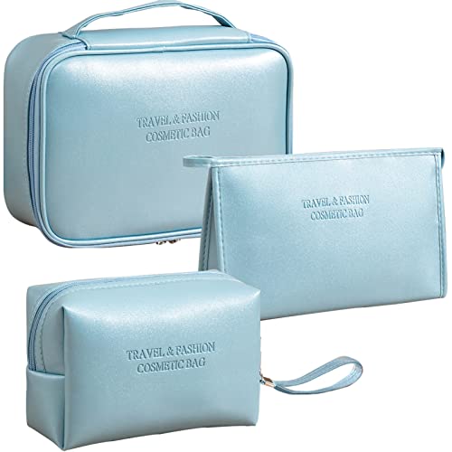 LEcylankEr Neceser Mujer 3 Piezas Neceser Maquillaje de Viaje Neceser Mujer Maquillaje Impermeable Makeup Bag Portátil Bolsa de Cosméticos Mujer (Azul)