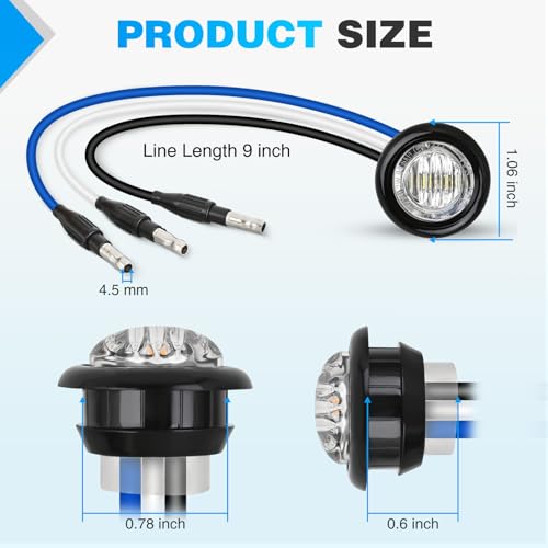 Image of Nilight 3 /4 Inch Dual Color Marker Light Blue and White Clearance Lights | 10PCS Auxiliary Side Lamp w /3 Pin Plug IP68 Waterproof Fits Trailers Trucks Campers RVs ATVs UTVs