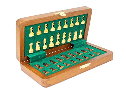 Juego de ajedrez magnético plegable de madera 8 pulgadas miniatura 3