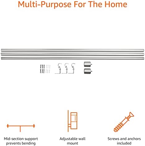 Amazon Basics Curtain Rod with Cap Finials - Extendable 182 to 365cm Extra Long for Bedroom, Dining Room, Living Room or Kitchen, Nickel