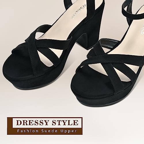WSKEISP Women's Platform Heels Sandals Ankle Strap Block Chunky Heel Suede Peep Toe Fashion Dress Wedding High Heeled Wedges Pumps3