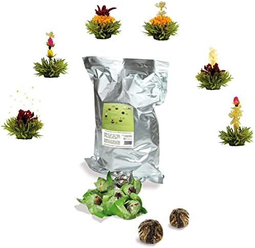 Creano Teeblumen 36 Teekugeln grüner Tee Großpackung, Erblühtee im Bulkpack, Teerosen, Blooming Tea, Flowering Tea