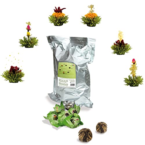 Creano Teeblumen 36 Teekugeln grüner Tee Großpackung, Erblühtee im Bulkpack, Teerosen, Blooming Tea, Flowering Tea