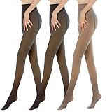 Vertvie 3 Stück Strumpfhosen Blickdichte Feinstrumpfhose Thermostrumpfhose Durchscheinende mit Innenfleece Thermo Leggings Pantyhose Plüschstrümpfe Thermoleggings für Winter(Kaffee+Schwarz+Schwarz)