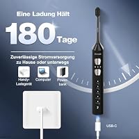 7MAGIC Elektrische Zahnbürste, Schallzahnbürste, 180 Tage Laufzeit, Schwarz – Ansicht 3