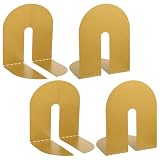 Set of 4 Golden Iron Book Ends for Heavy Books, Decorative Metal Bookends for Office Desk & Home Library, Elegant Book Holders for Shelves, Textbooks, Albums, Magazines (5.1x4.7x6.7 Inches)
