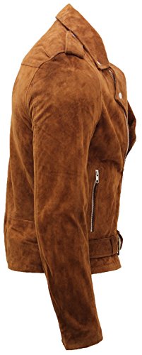 Men's Classic Brando Casual Tan Suede Leather Biker Jacket3