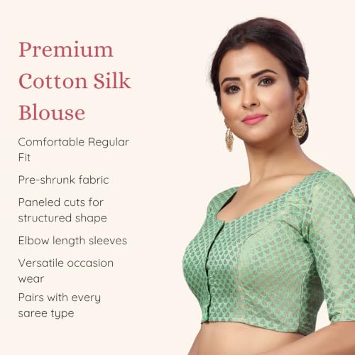 Image of Studio Shringaar Women's Zari Brocade Stitched Elbow Length Sleeves Saree Blouse