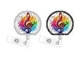 Music 2pack Badge Reels Retractable Funny Cute Badge Holder with Badge Reel Unique ID Clip Name Tag Card Tag Card Badge Clip Acrylic Accessories Gifts Nurse Student RN LPN Office Worker Teacher