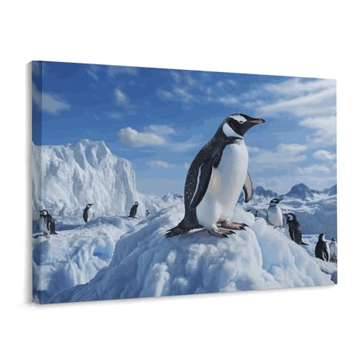 Toile murale pingouin montagne enneigée décoration salon chambre tableau Noël