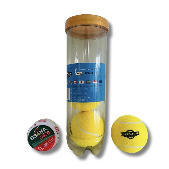 Classic Cricket Tennis Balls with Cricket Tape - 3 Pack (Each 70g Weighted Ball) | Tennis Balls Bulk with Bowling Tape | Tennis Balls with Sport Tape | Yellow Ball for Dog Toys