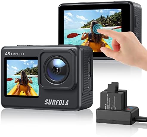 Action Camera 4K/60fps 24MP Dual Screen WiFi EIS Anti-shake Vlog Cam 8X Zoom Touch Screen Underwater Waterproof Camera with Remote Control Battery Charger and Helmet Accessories Kit【Upgraded】