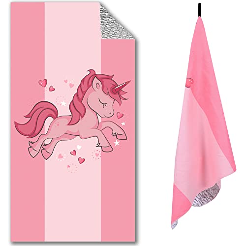 Microfiber Lightweight Thin Beach Towels For Adults And Kids– Compact Personalized Sand Free Swim Pool Blanket With Multi-Options For Outdoor Traveling On Vacation (Girls Unicorn, 63" 32") #TOP5