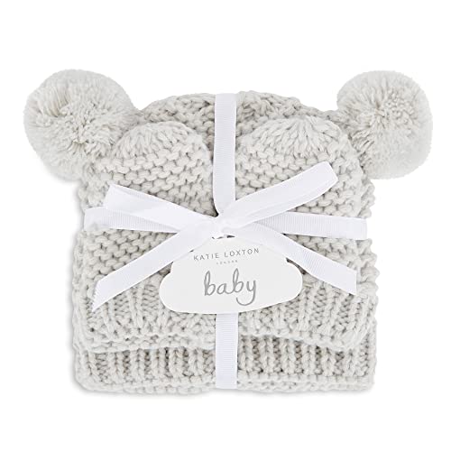 KATIE LOXTON Unisex Baby 0-6 Month Knit Pom Pom Hat and Mitten Set of 2 in Grey2